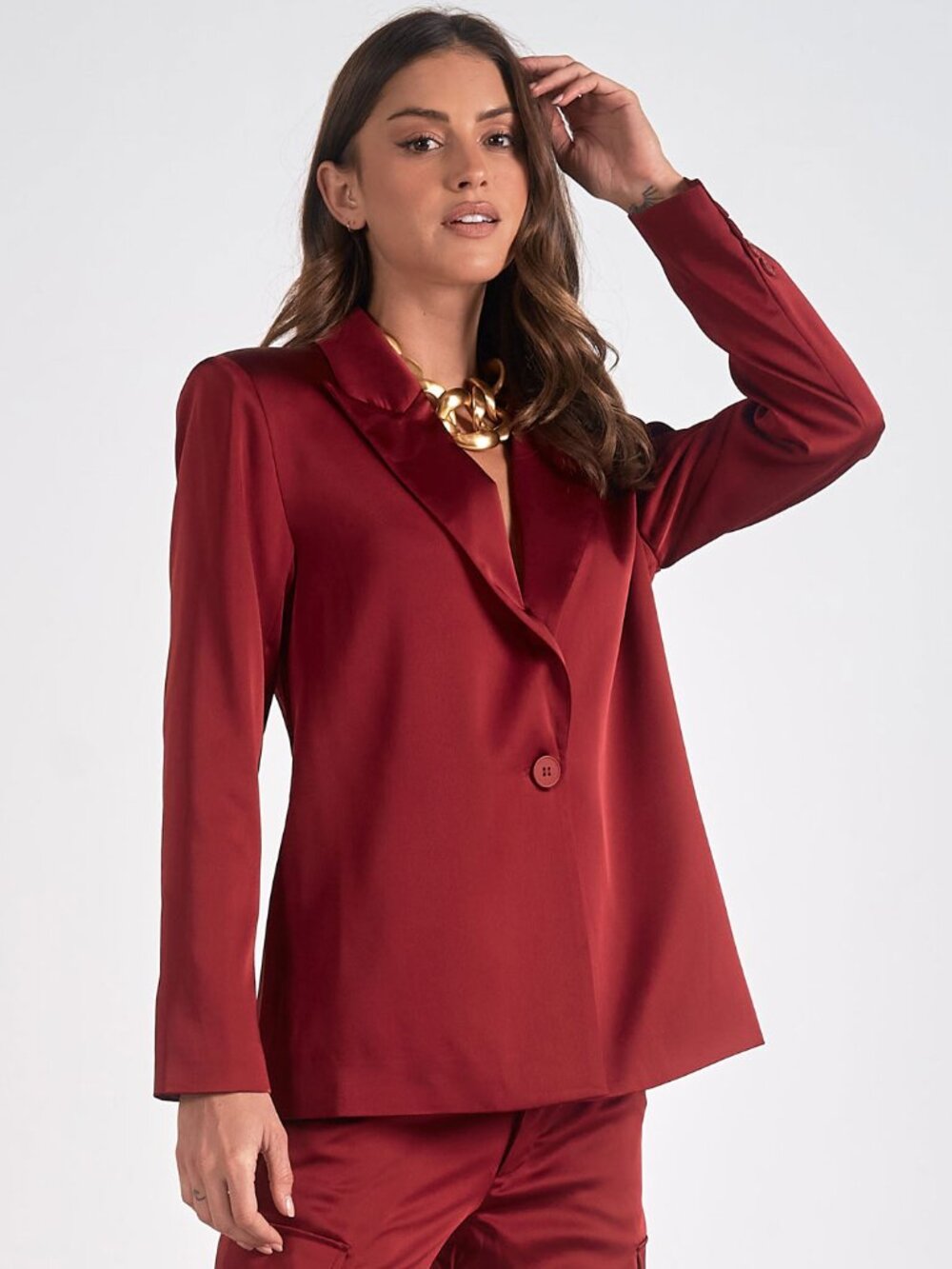 Maroon Satin Blazer – Tailored Structured Jacket Statement Layer